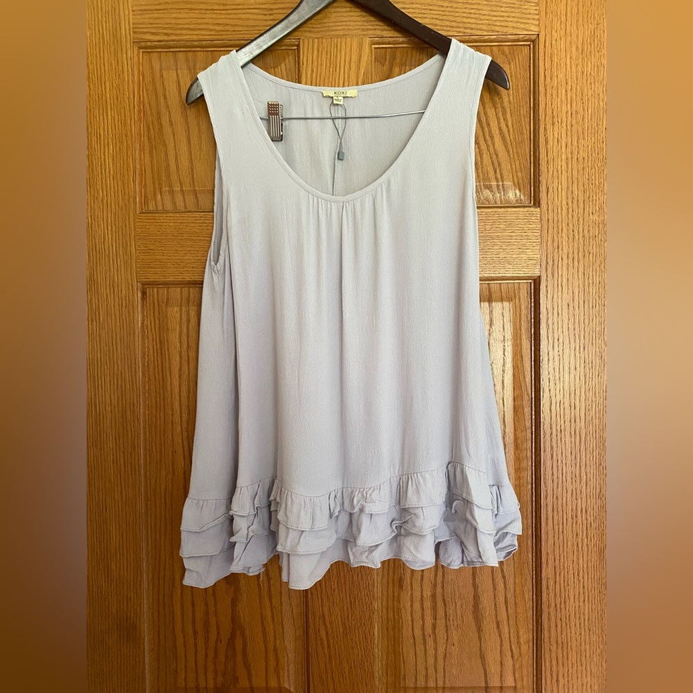 Kori - Light Blue/Light Grey Tank Top with Ruffle Bottom - Size L